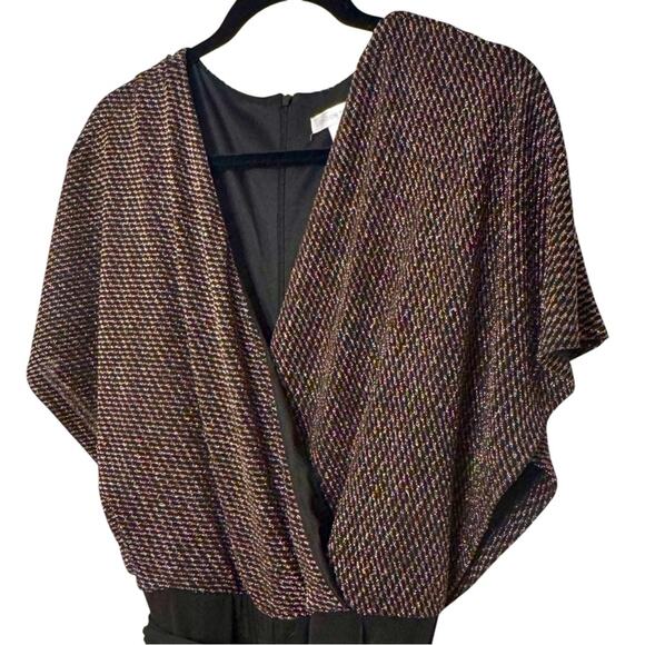 London Times Metallic Black Gold Wide Leg Jumpsuit Holiday Party Batwing NWT 14 - Picture 5 of 10